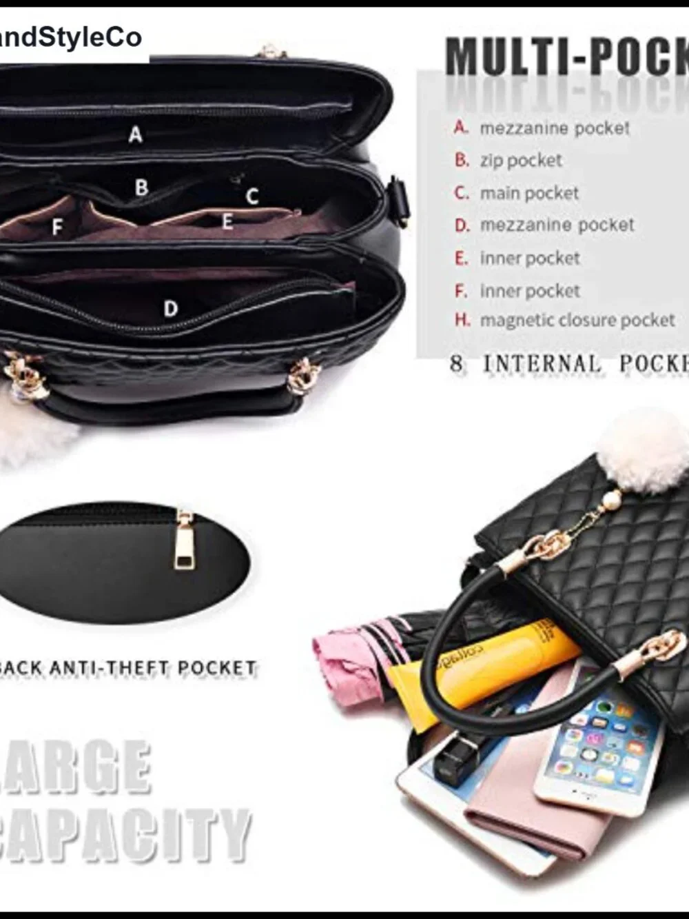 PU Leather Satchel Handbag Top-Handle Tote with Pompon